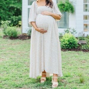 Pinkblush Maternity Beige Chiffon Maxi Dress